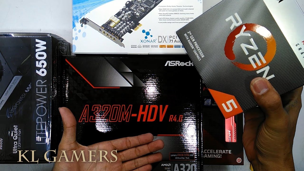 AMD Ryzen 5 3400G ASRock A320M-HDV R4.0 Hyper X DDR4 ASUS XONAR DX Segotep LUX II