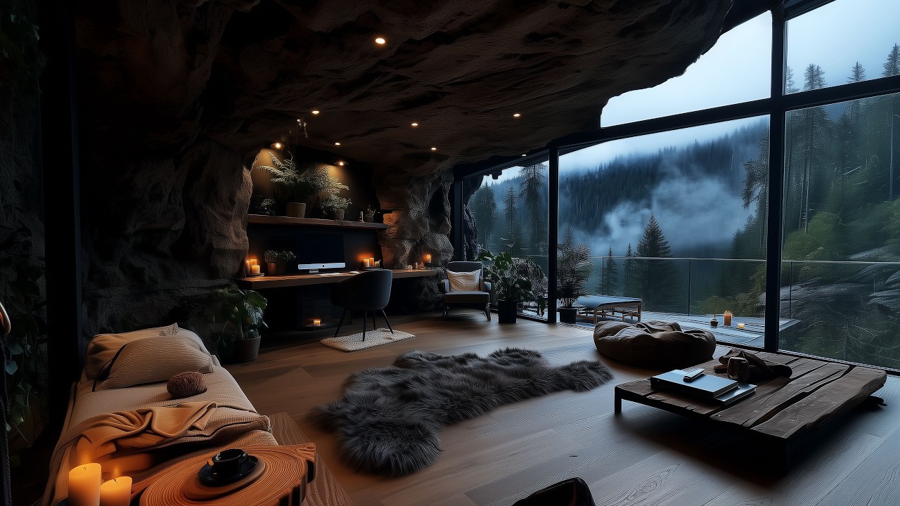 Rainy Cave Workspace for Deep Focus | Calm Ambient Music