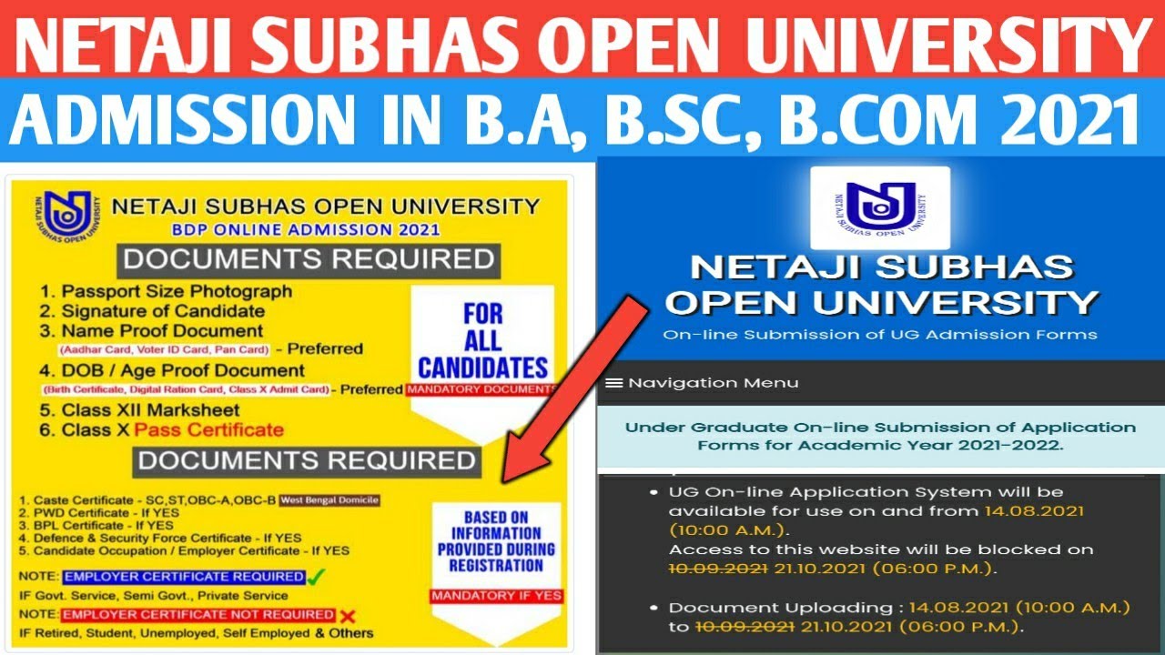 NSOU- B.a, B.com, B.sc Admission 2021 || Netaji Subhas Open University || Apply online