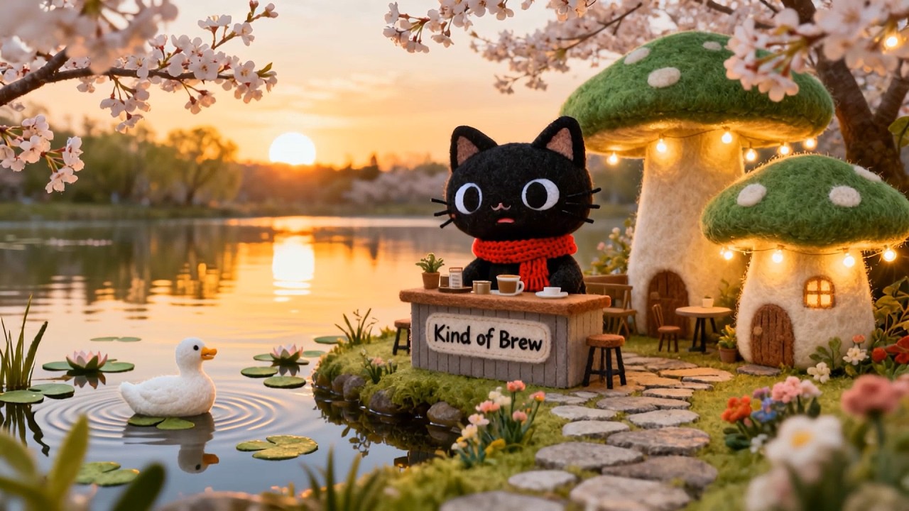 Black Cat’s Lakeside Coffee 🍄☕ Warm Lofi Beats for Relax, Study & Peaceful Vibes