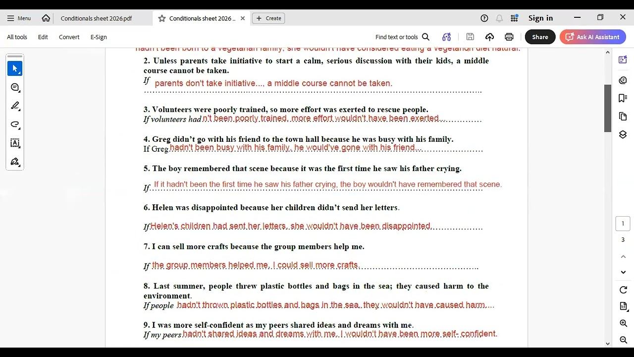 Grade 9- Conditionals Worksheet