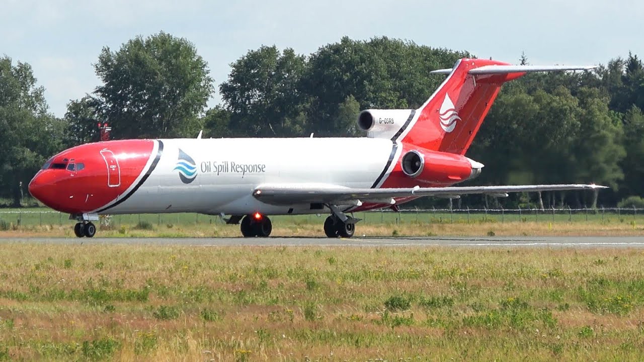 (4K) CLASSIC 727 action! Oil Spill Response 727-200 landing and take-off at Groningen airport