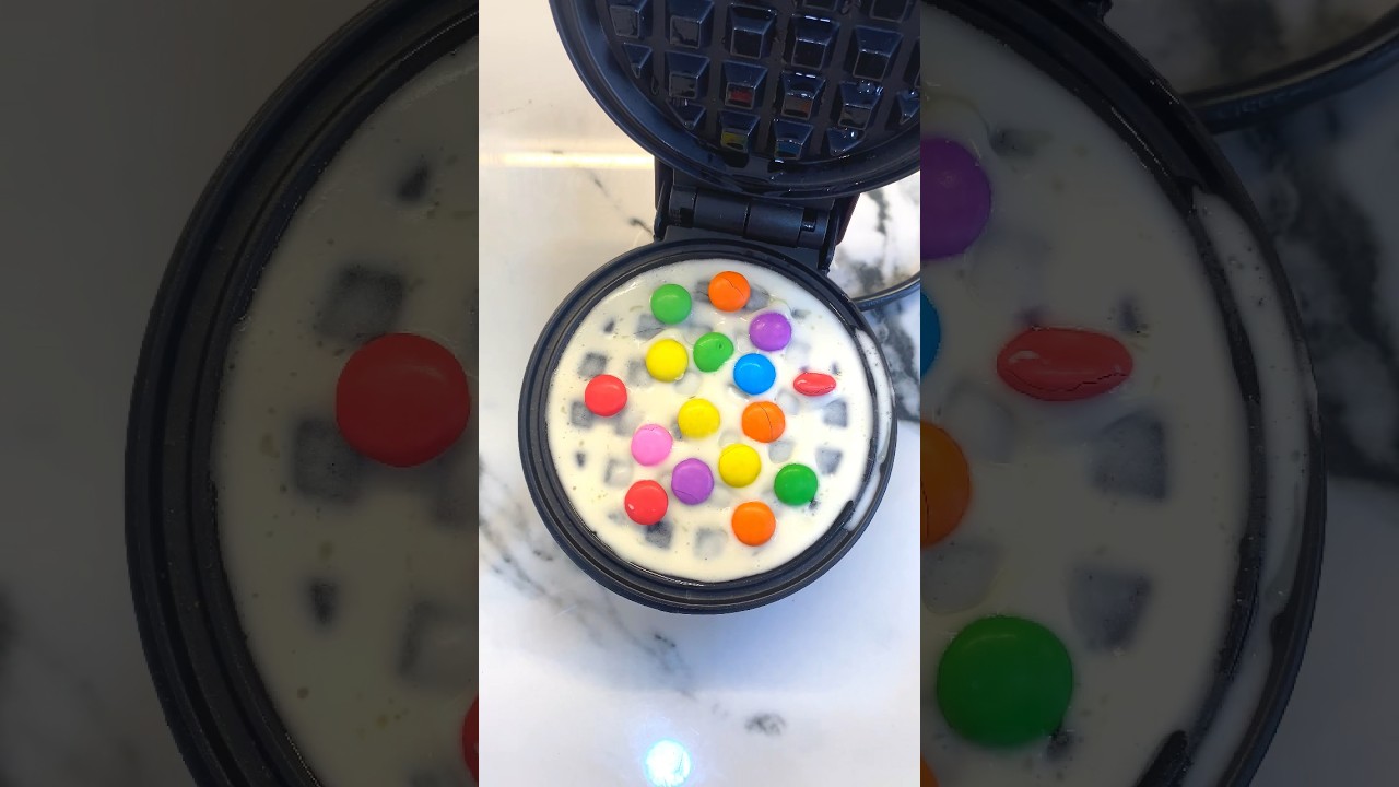 Day 19 of 100-Day Waffle Challenge: Will It WAFFLE? | Cadbury Gems Waffle😍#shorts #waffle
