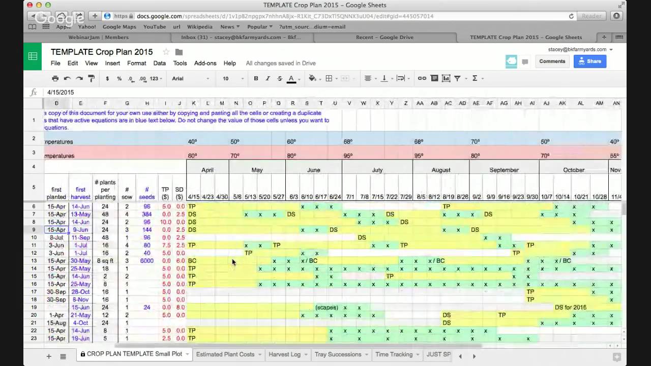Spreadsheet Basics - How to Change the Crop Plan