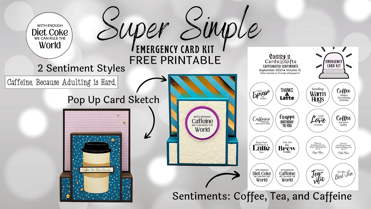 FREE PRINTABLE Caffeinated Sentiments + Card Sketch Emergency Card Kit V15