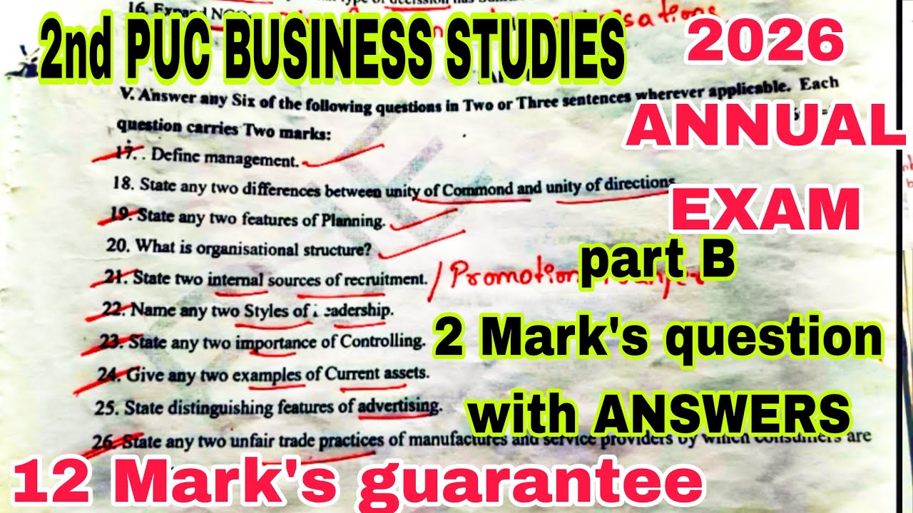 2nd PUC BUSINESS STUDIES 🔥 2 Mark's guarantee question ANNUAL EXAM 2026 