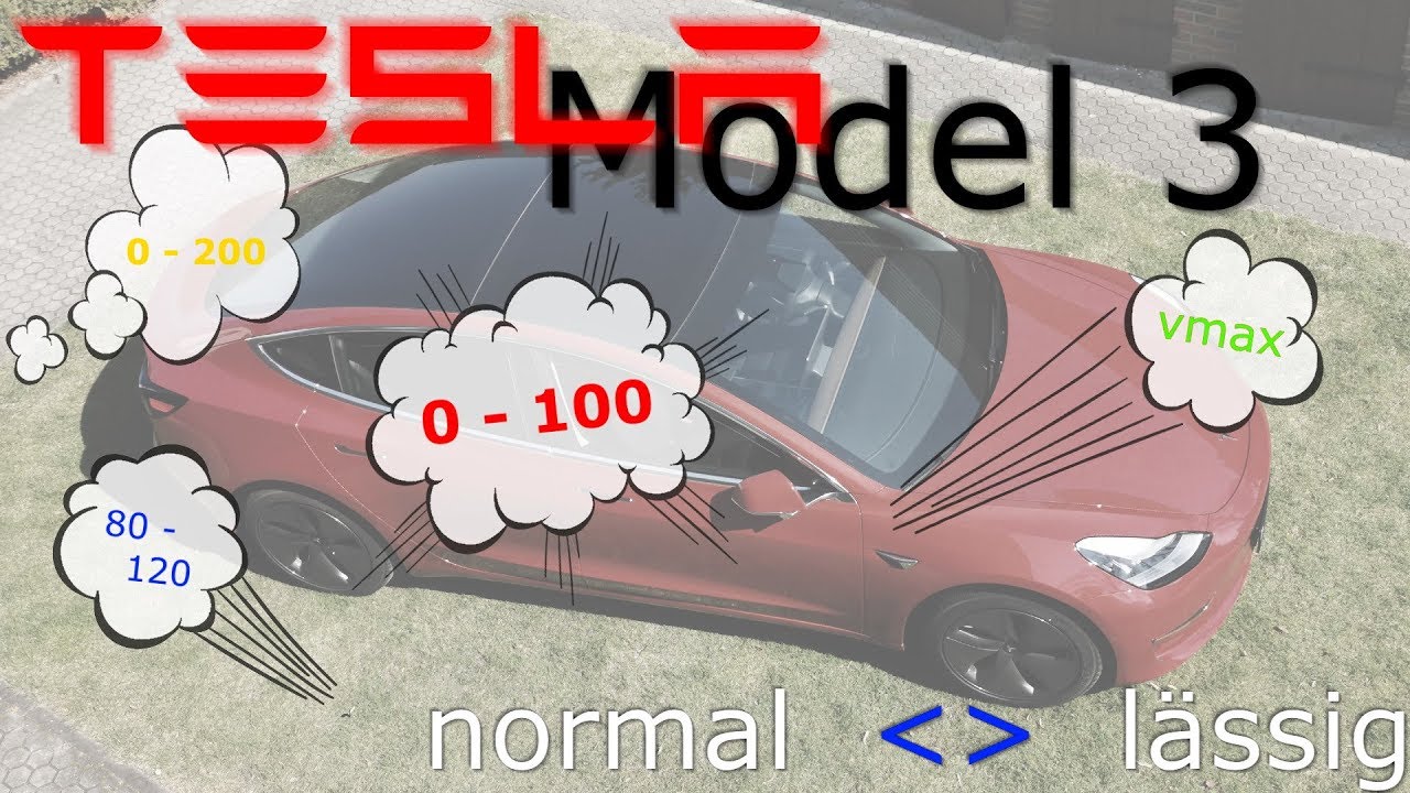 Tesla Model 3 Beschleunigung # Normal- vs. Lässig-Modus # 0-100 0-200 80-120