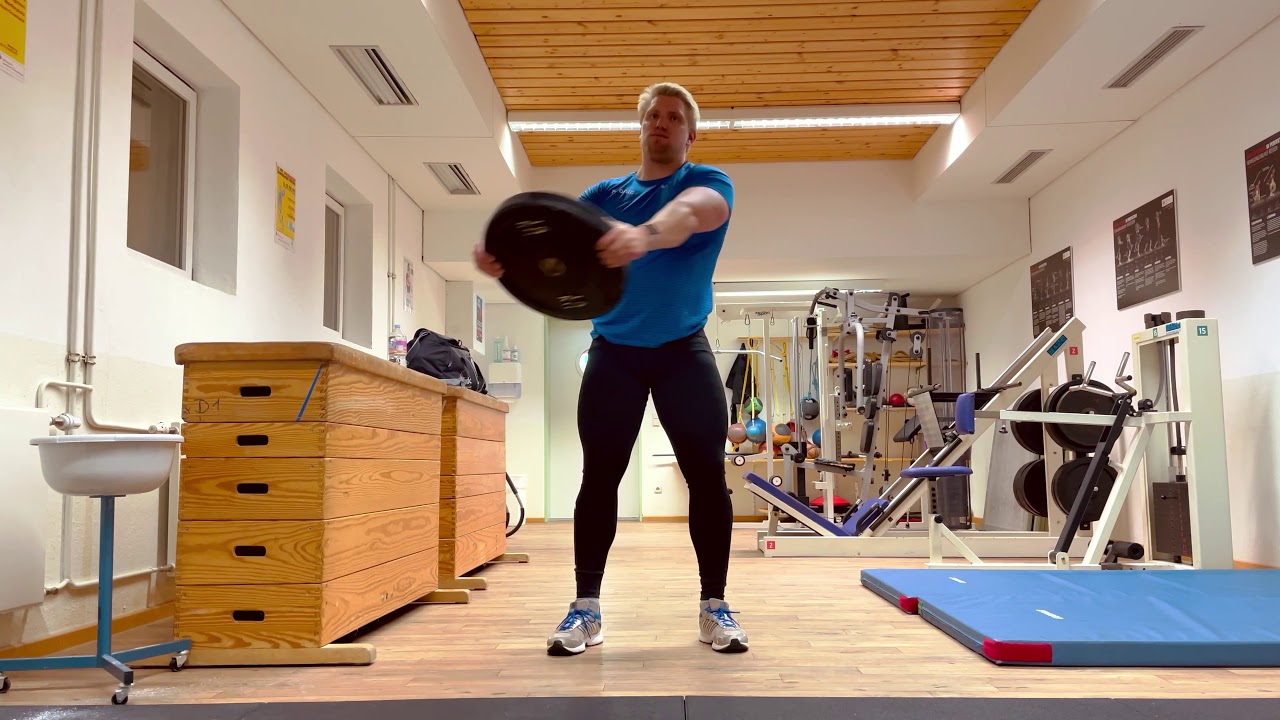 Weight Plate Swings with Core Twist - Hammer Throw Special Exercises - Weight Plate Exercise