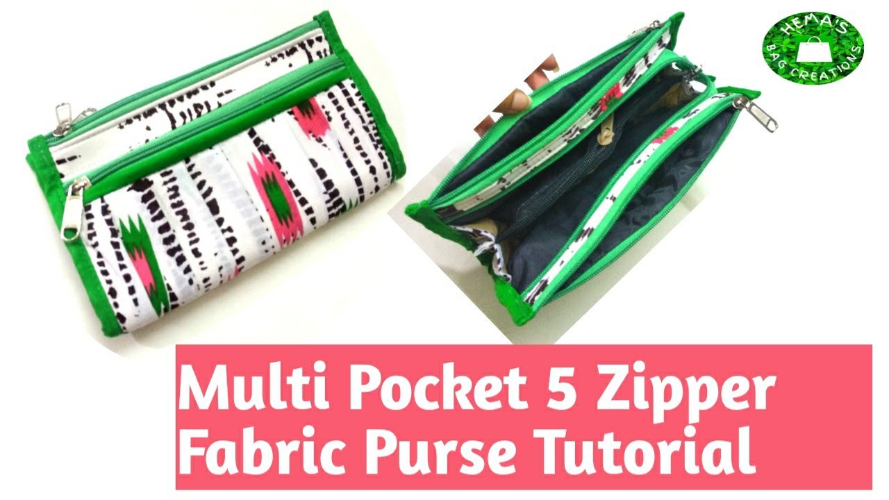 Multi Pocket #Fabric Hand Purse Tutorial/5 Zipper #Clutch Making At Home @HemasBagCreations