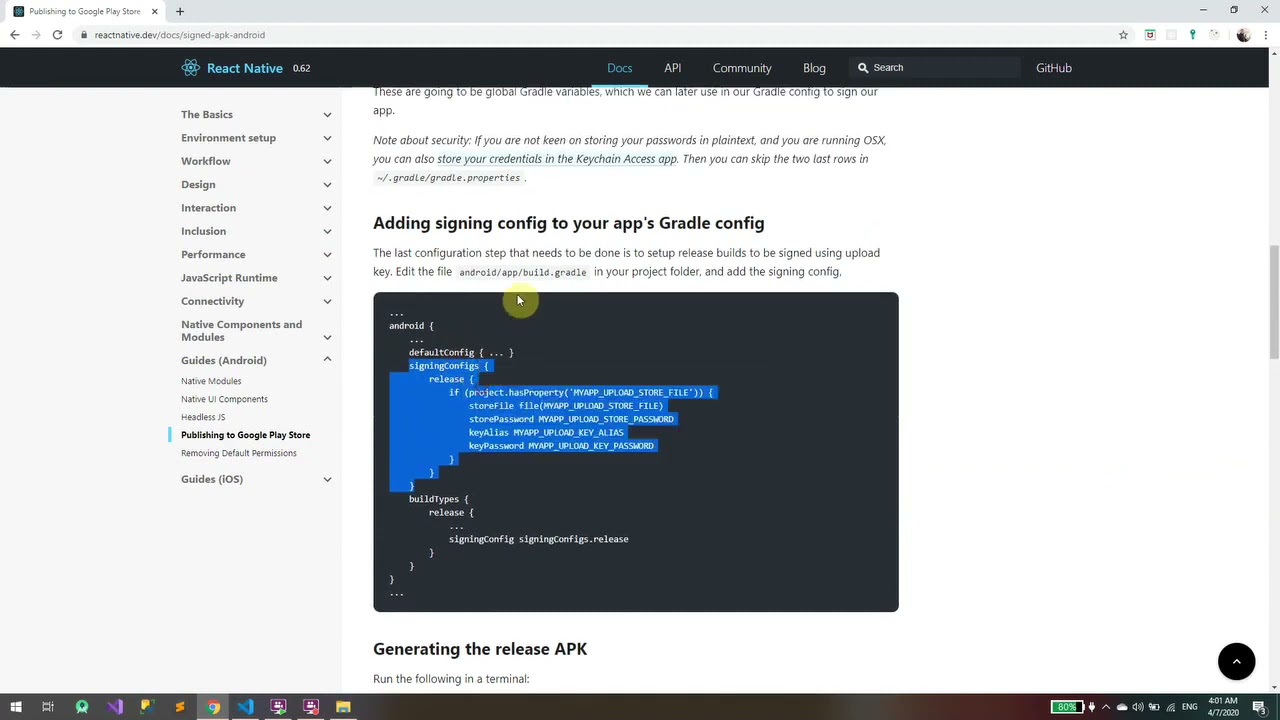 Generating the signed release APK of React Native Android App  in 5 minutes