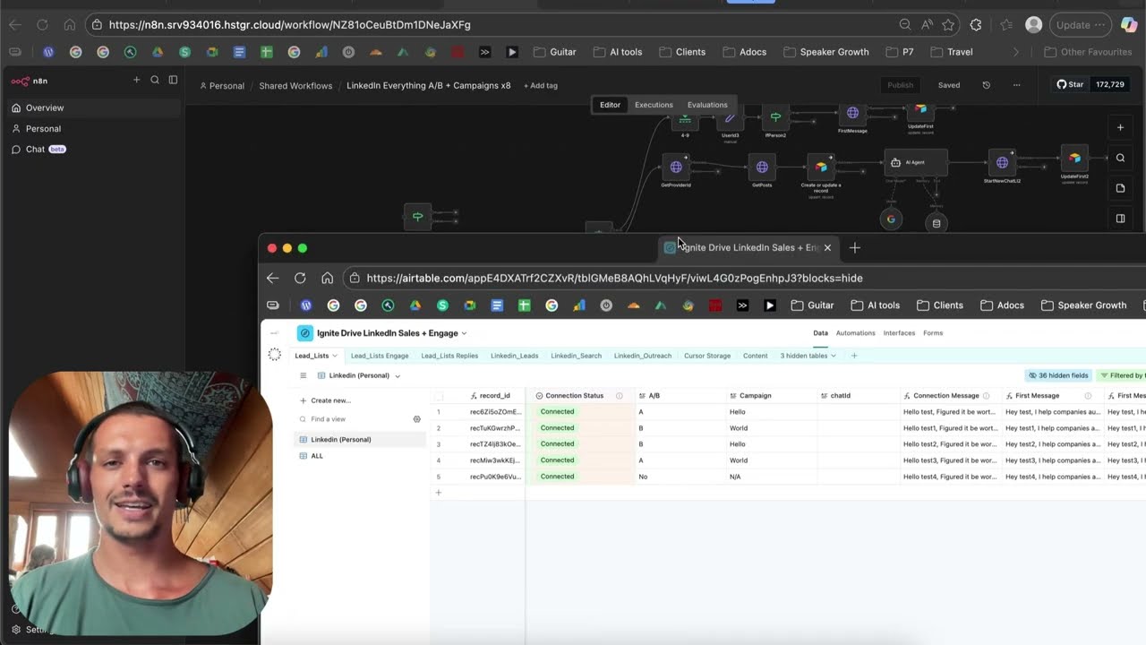 Automating LinkedIn Campaigns and AB Testing Workflow - n8n - unipile - airtable