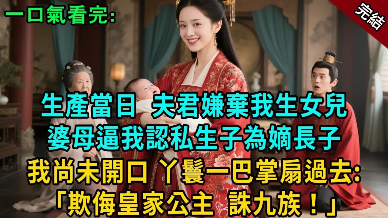 完結古言爽文：我九死一生娩下女兒，夫君卻抱來外室子，婆母逼我認私生子為嫡長子，我尚未開口，丫鬟一巴掌扇過去：欺侮皇家公主，誅九族！#小説 #原創 #古風 #爽文 #大女主 #逆襲 #打臉 #有聲
