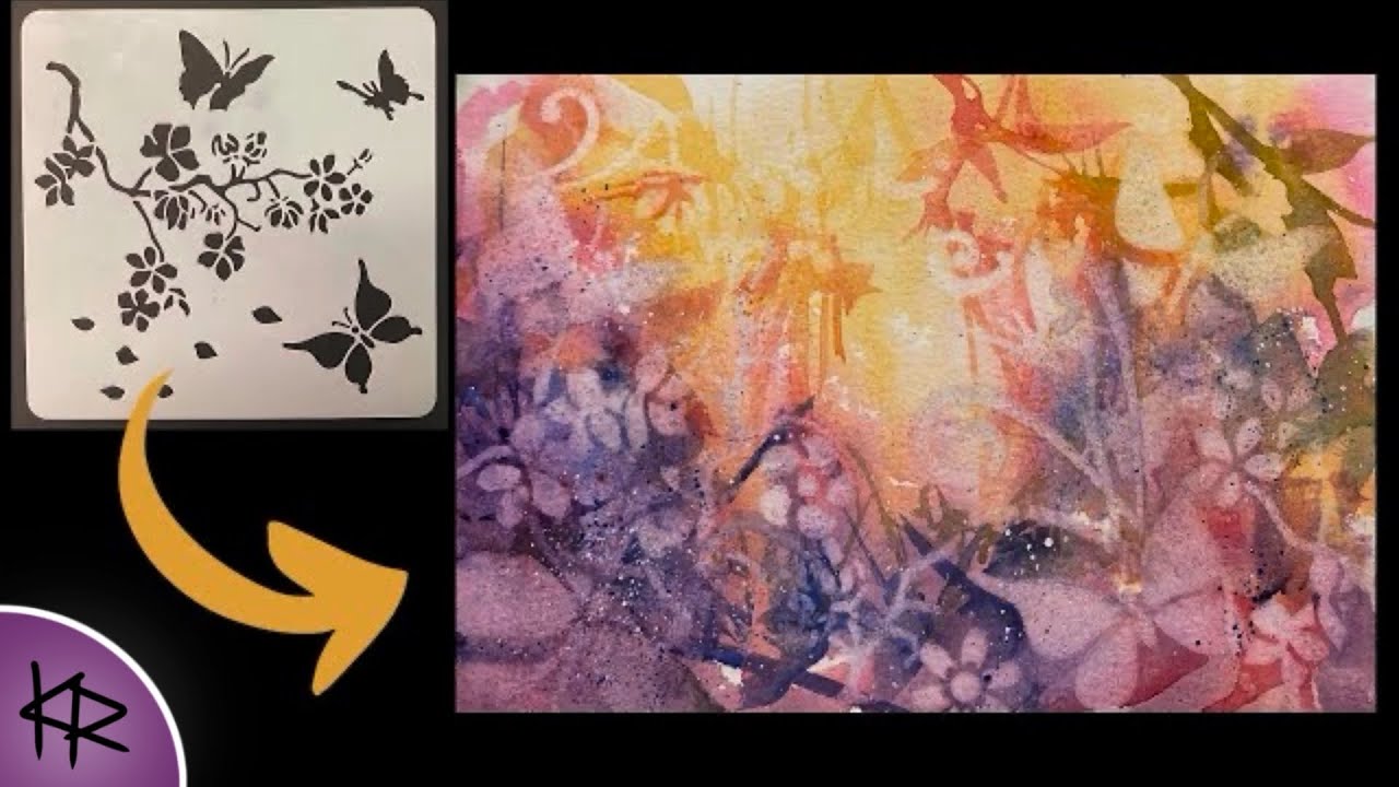 Stencil lifting WATERCOLOR Demo Easy & Fun Background for Art Journals!