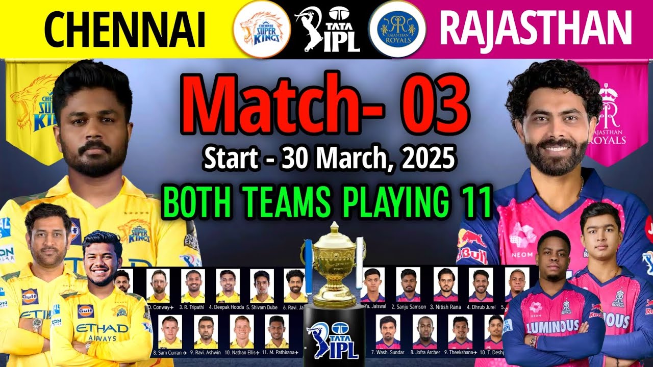 3-й матч IPL 2026 - Ченнай против Раджастана | Информация о матче и составы обеих команд | CSK пр...