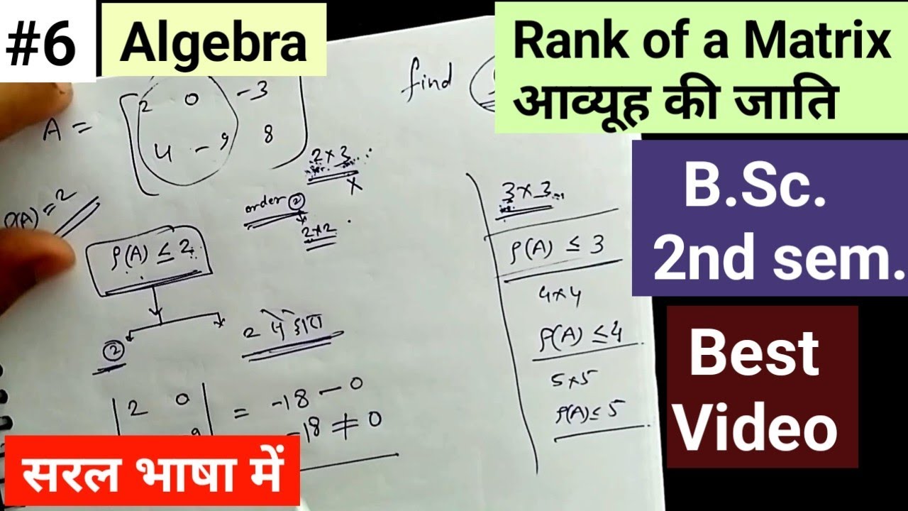 Rank of a Matrix आव्यूह की जाति #rankofamatrix #algebra #bsc2ndsemester 
