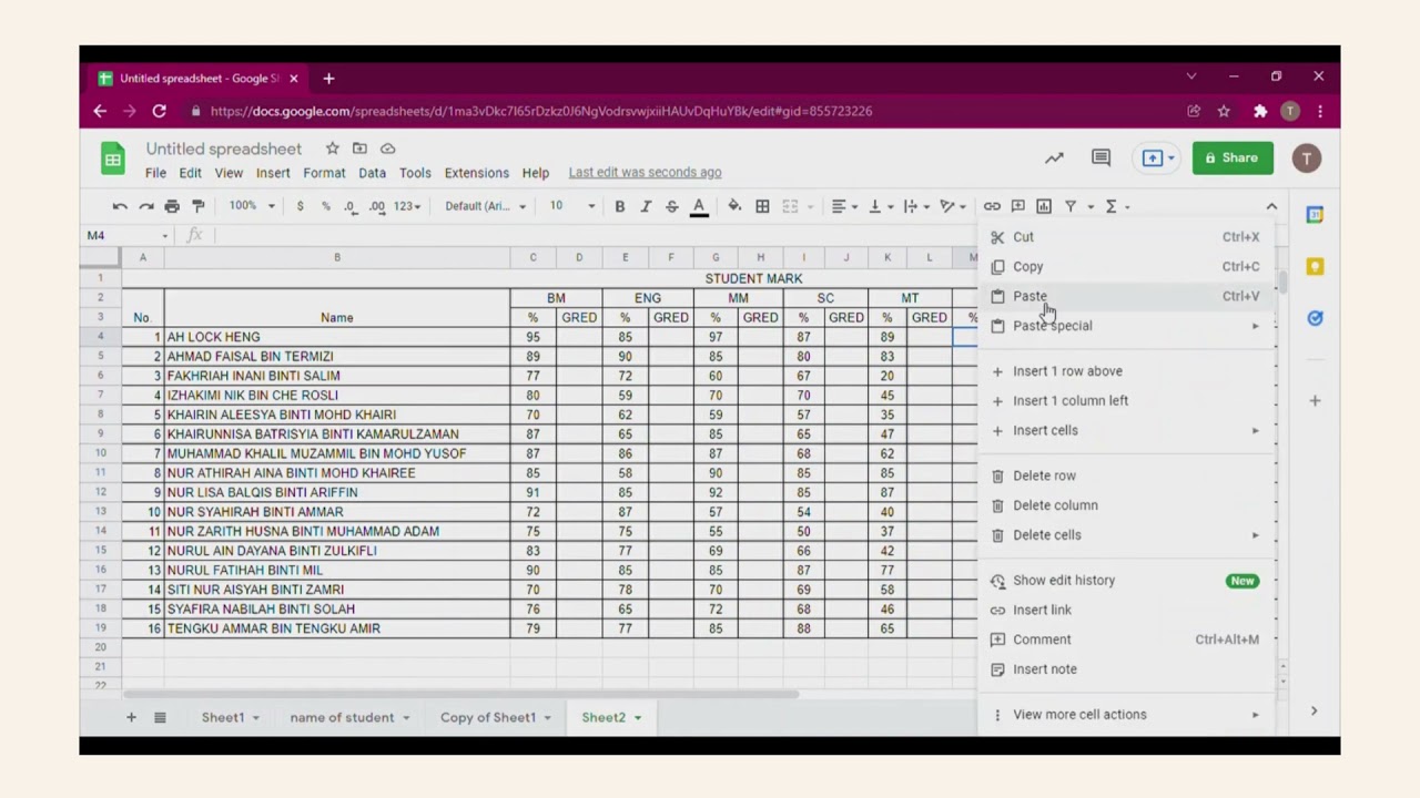 TUTORIAL FOR BEGINNERS TO CREATE MARK SHEET IN GOOGLE SHEET