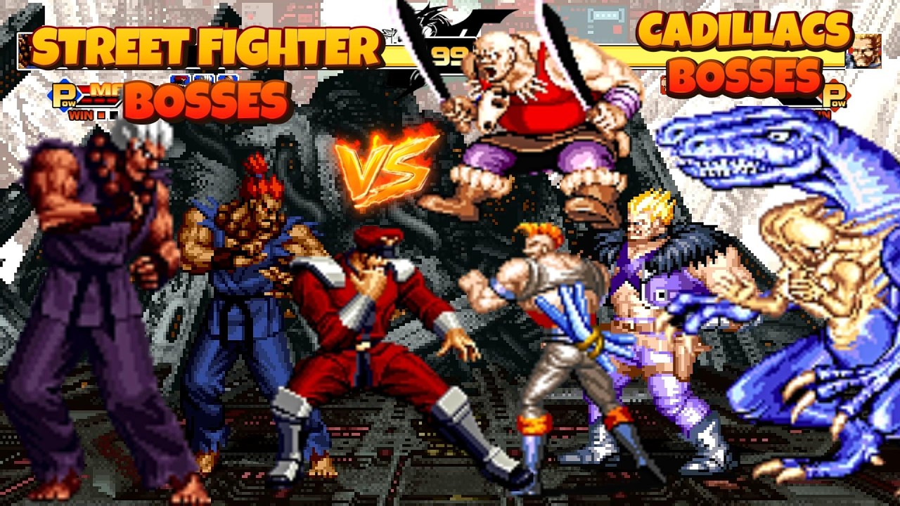 Cadillacs and Dinosaurs Bosses vs Akuma, M Bison & Shin Akuma | KOF Mugen 6 Round Boss War!