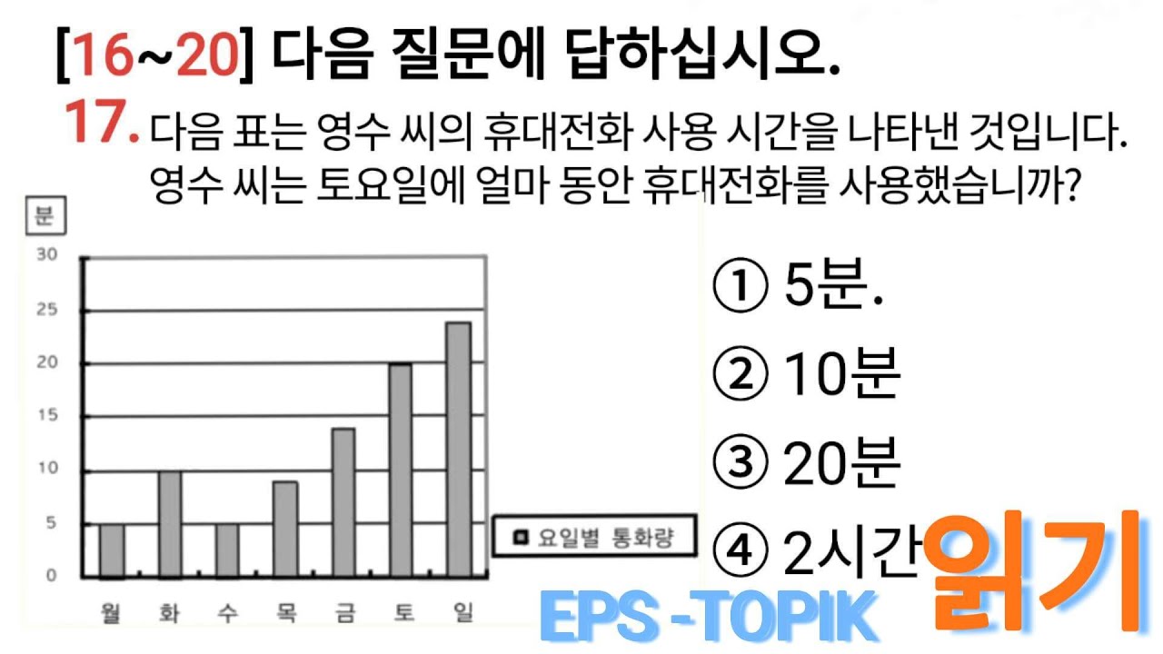 읽기 문제 2024 EPS -TOPIK Korea New Exam Reading Test 20 Questions with Auto Fill Answer