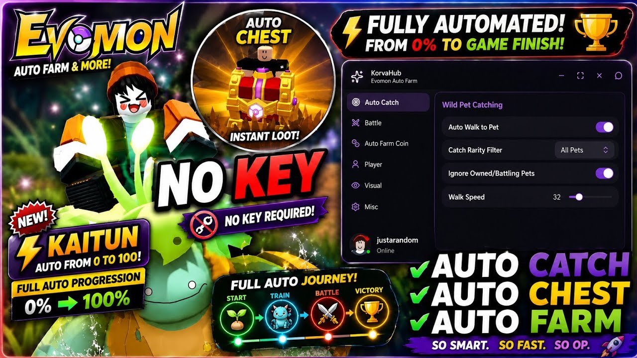 🦄 Evomon Script | FULL AUTO 0&rarr;100 - Auto Catch - AutoFarm Coin - Auto Chest & More! 