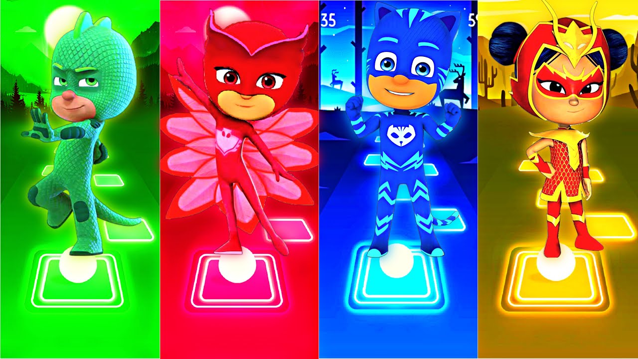 PJ Masks Playing Cute Coffin Dance Songs - Catboy 🆚️ Gekko 🆚️ Owlette 🆚️ Dragon Girl 🎶 Tiles Hop