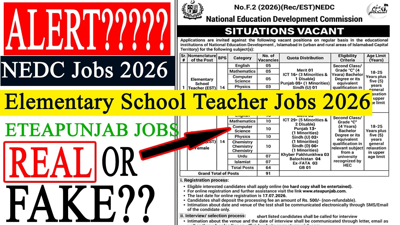 NEDC Jobs 2026 Real or Fake? | National Education Development Commission Jobs ETEA Punjab Jobs Real?