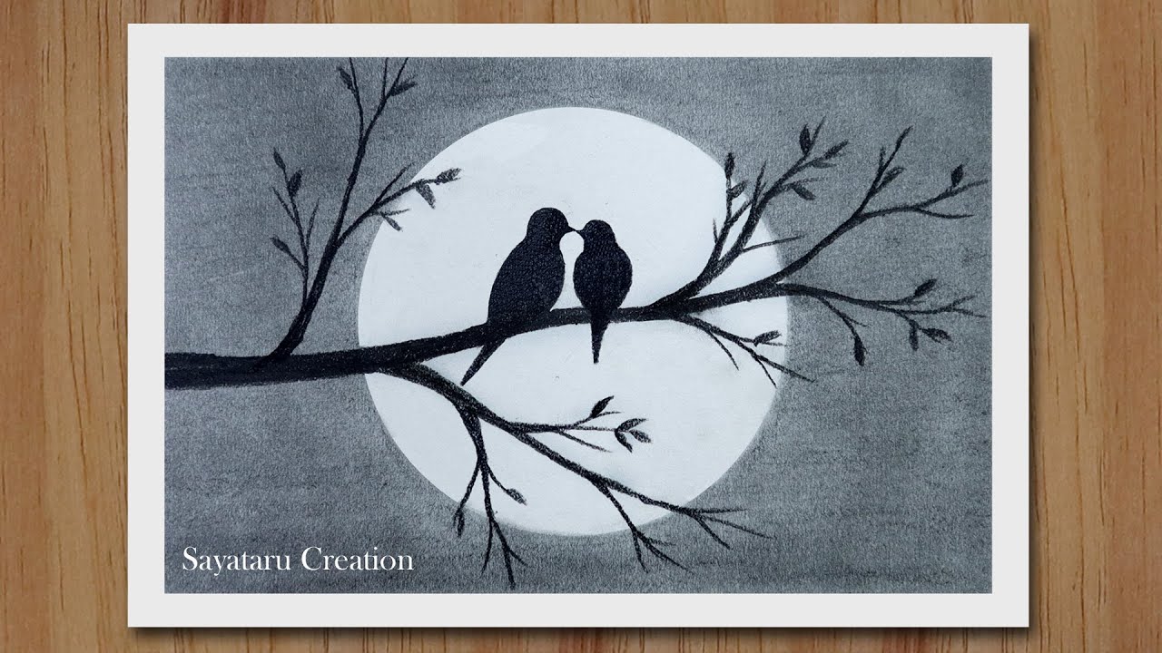 How to draw scenery of moonlight with pencil step by step, Pencil Drawing for beginners