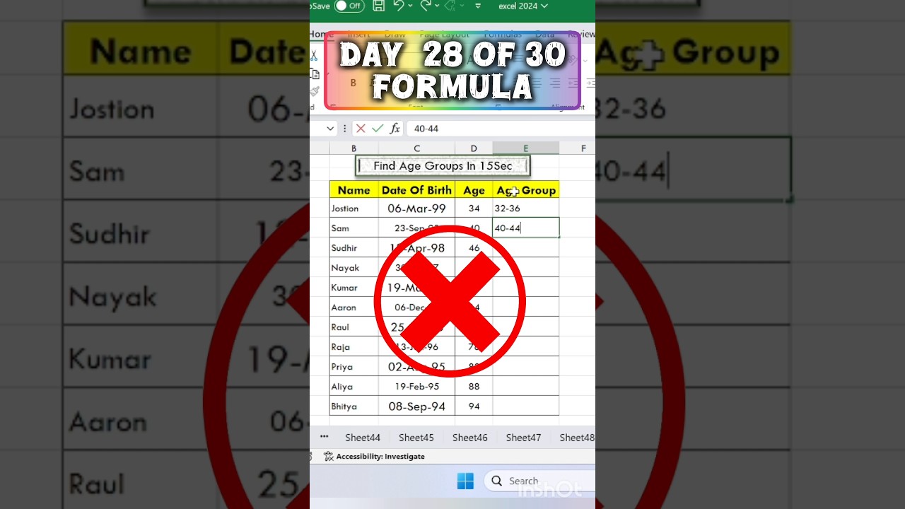 Master Age Calculation in Excel: From Age to Age Groups in Minutes! #excel #excelfunction