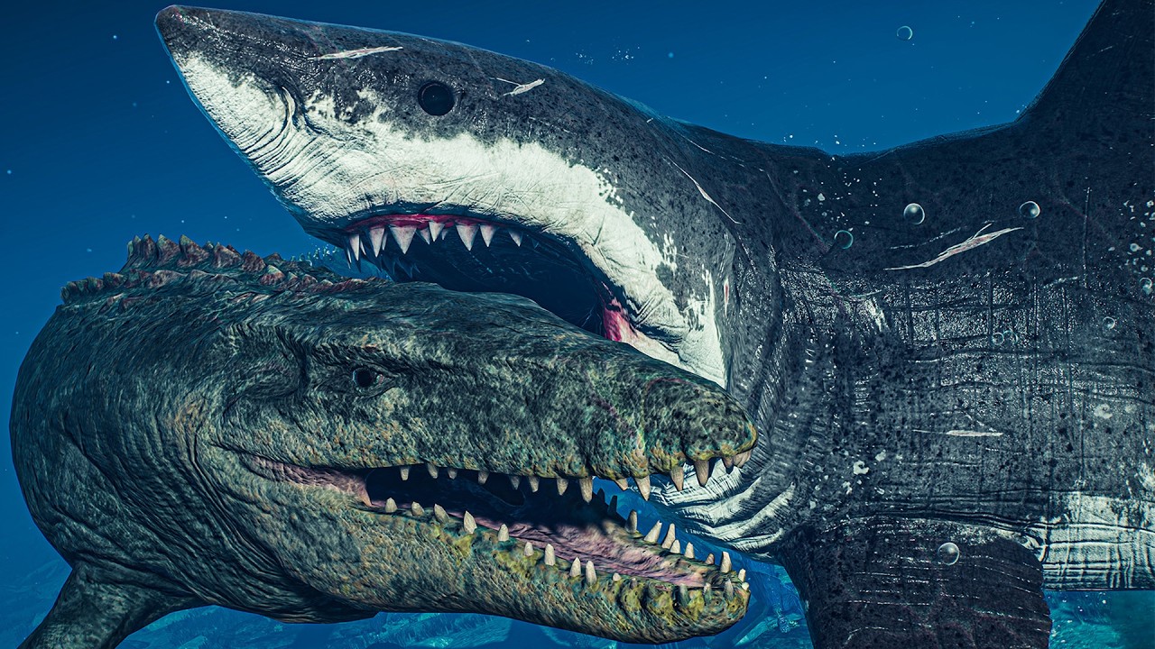 Megalodon vs Mosasaurus & Livyatan | Hunt & Fight vs All marine reptiles | JWE2