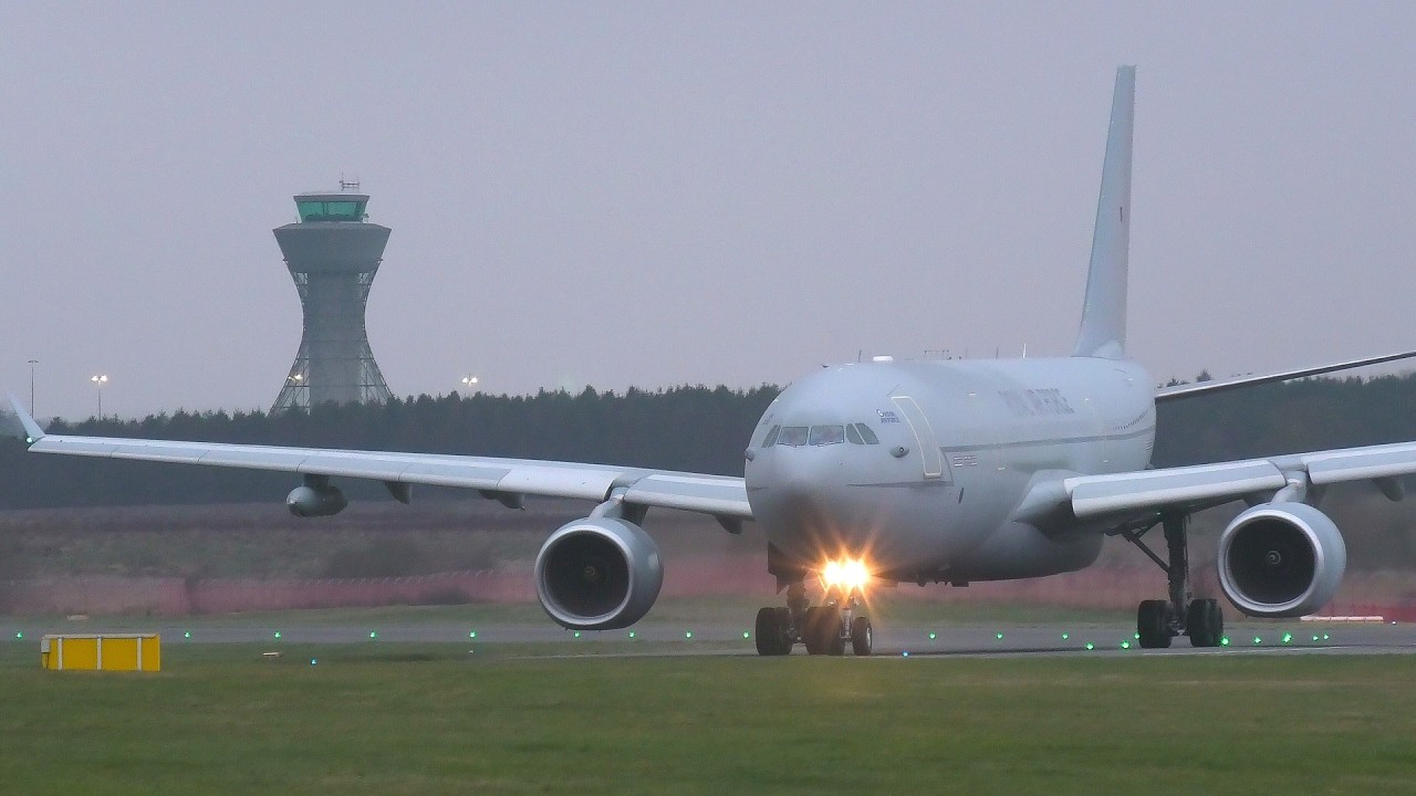MILITARY CHARTER RAF A330 ZZ338 at Newcastle Airport (4K)