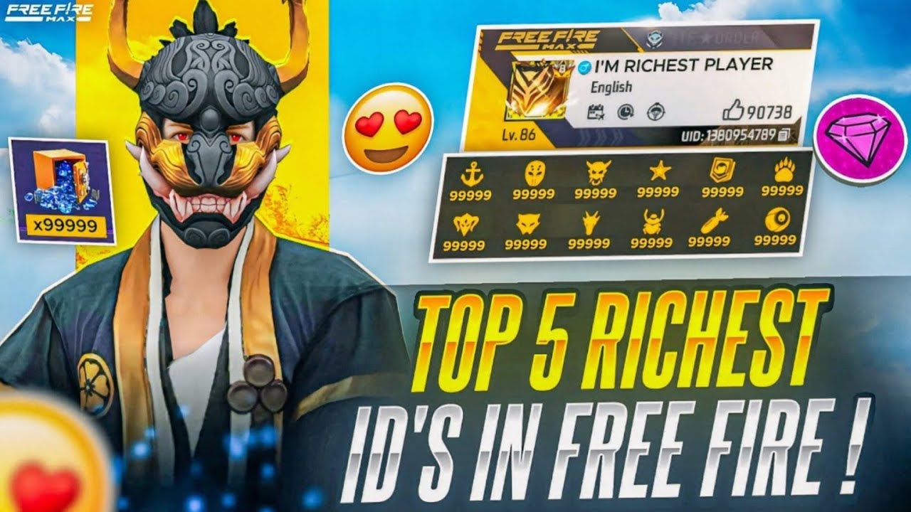 🔥Searching TOP 5 RICHEST IDS in Free Fire 😱🤑 TOP 5 RICHEST ID COLLECTION | Tomie