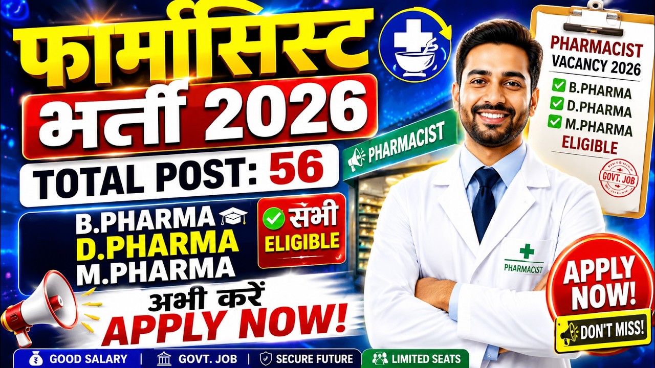 Pharmacist Vacancy 2026 || Total 56 Posts, D.Pharma, B.Pharma & M.Pharma Eligible, Apply Now