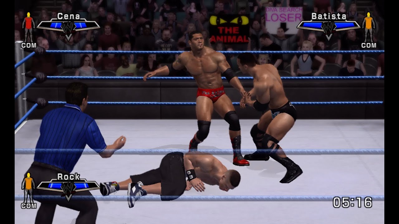 WWE Smackdown Vs Raw 2007 - John Cena Vs Batista Vs The Rock - WWE Intercontinental Championship