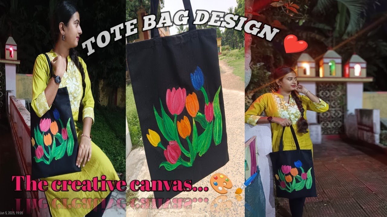 Easy Tulip Tote Bag Design 😍//The Creative Canvas..#art #thecreativecanvas #totebagdesign #fabricart