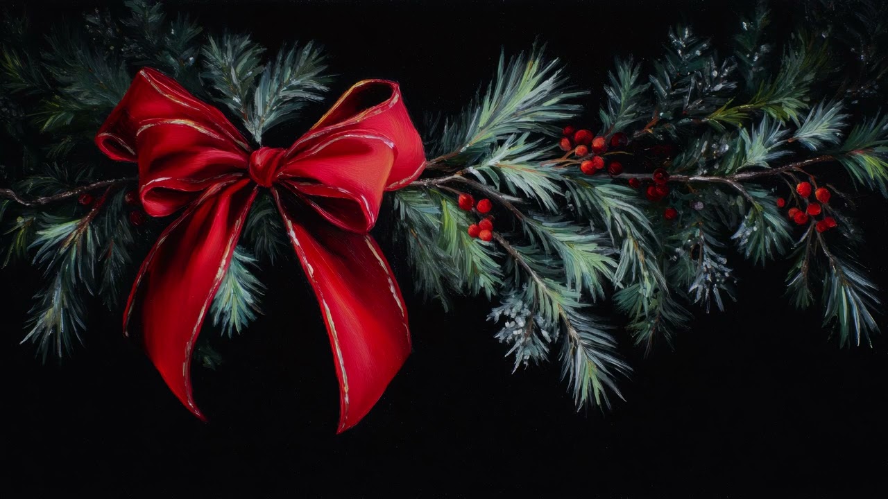 Red Bow Branch Christmas Decor 🎀✨ Dark Festive TV Art 4K Ambience
