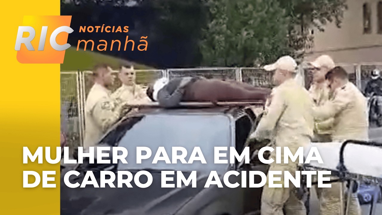 Mulher vai parar em cima de carro em batida envolvendo moto e carro em Pinhais