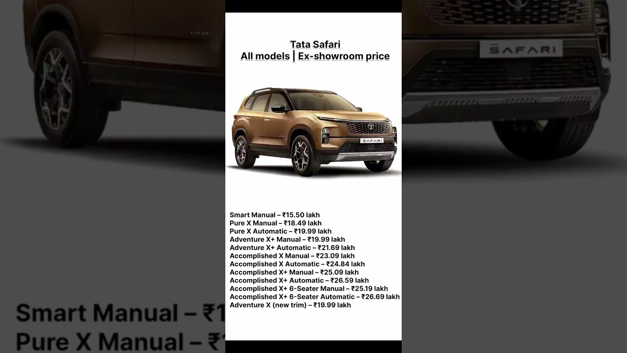 Tata Safari All models and ex Showroom price #shorts #car #tata #safari