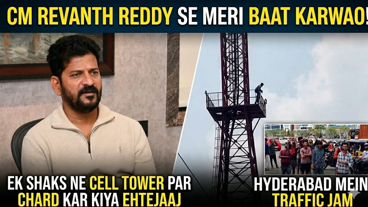CM Revanth Reddy Se Meri Baat Karwao, Ek Shaks Ne Cell Tower Par Chard Kar Kiya Ehtejaaj | AHN News