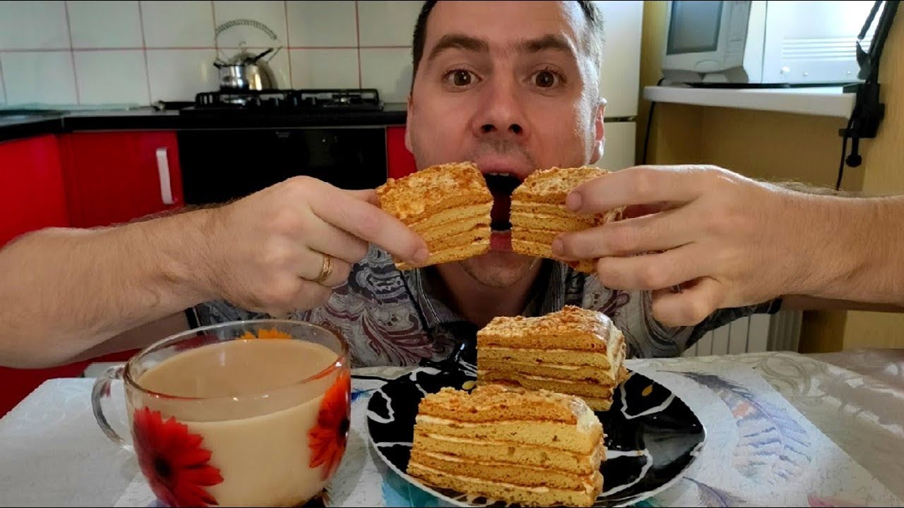 Мукбанг/торт Медовик/cake/MUKBANG/eating show/먹방