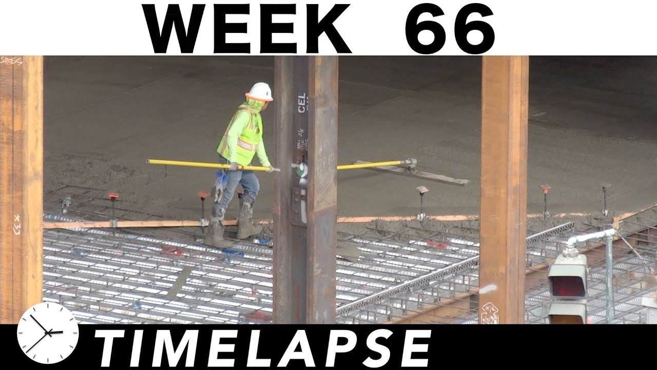 One-week construction time-lapse w/over 42 closeups: Ⓗ Week 66: Ironworkers; cranes; welders; more