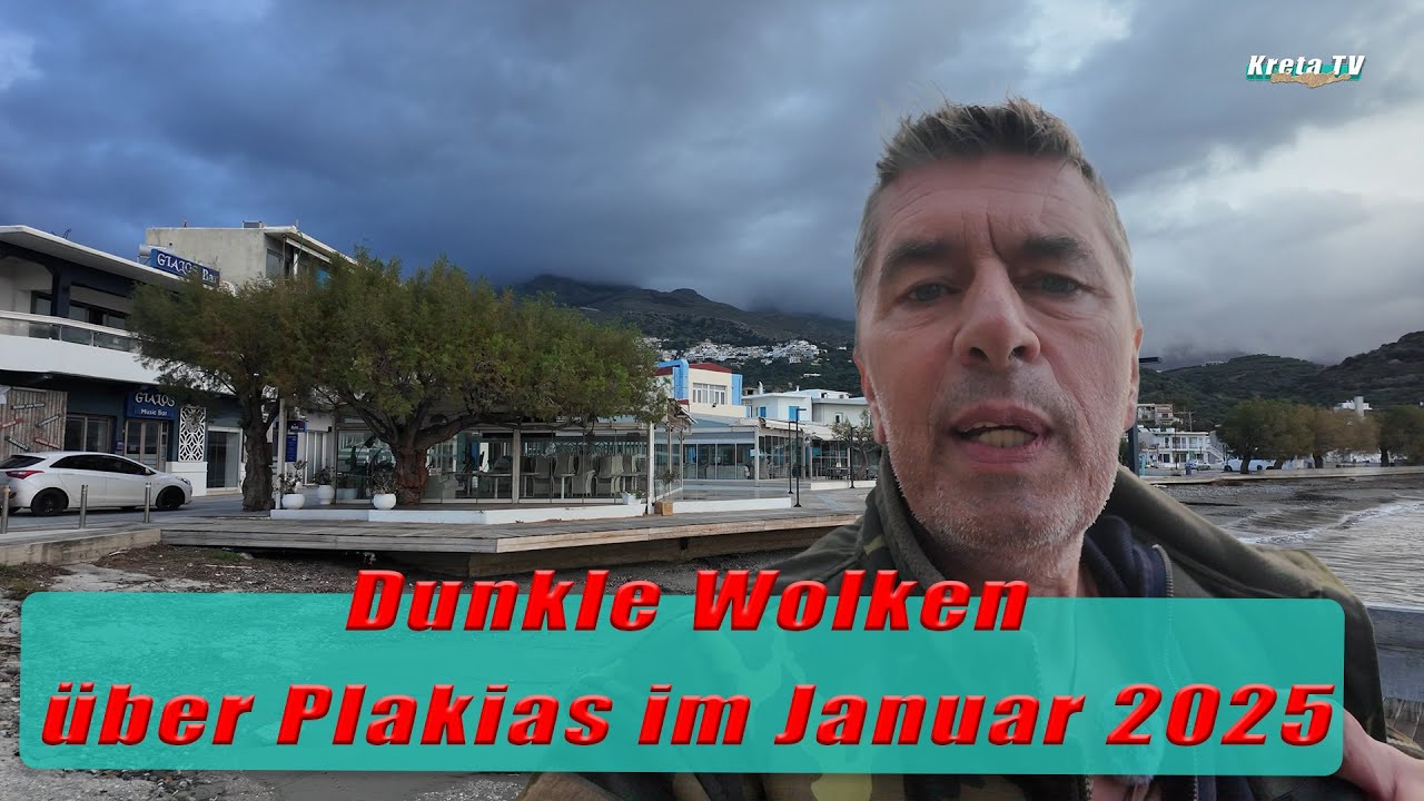 Dunkle Wolken über Plakias im Januar 2025
