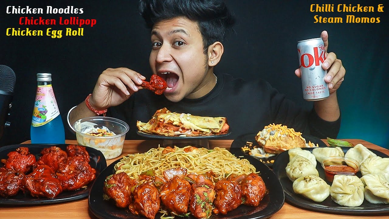 Chicken Noodles, Chicken Lollipop, Steam & Chilli Chicken Momos, Chicken Roll, Raj Kachori | Mukbang