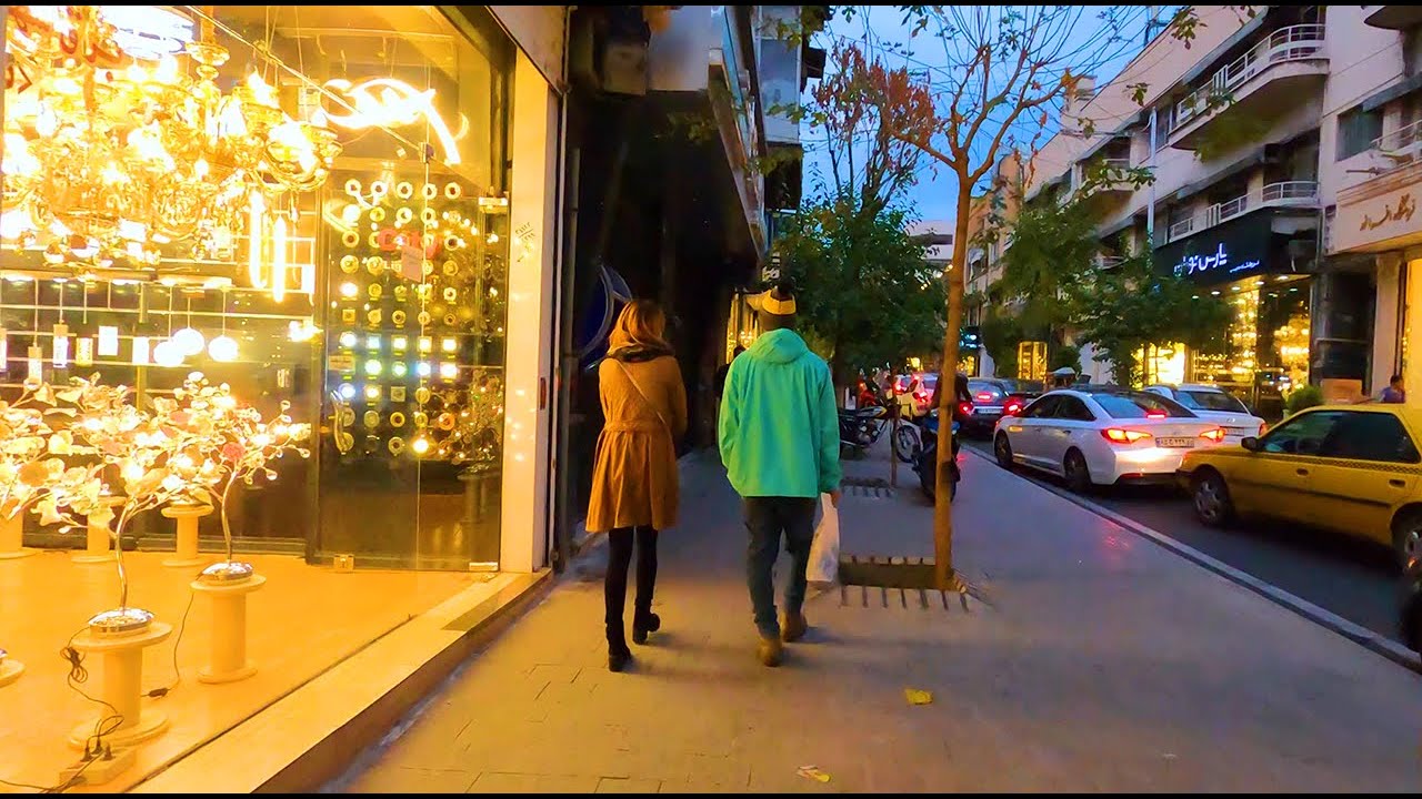 Evening Walking in Tehran City 4K60, Lalehzar Street, Iran, Autumn 2020, during Epidemic of COVID-19