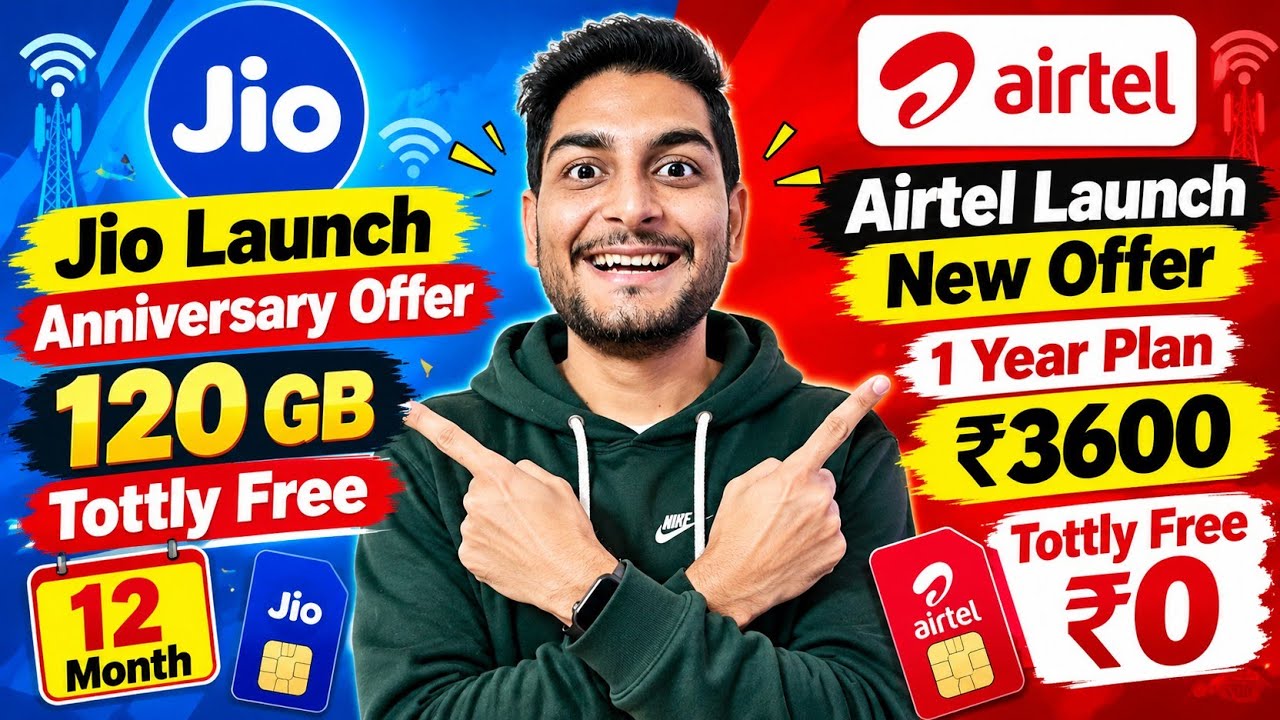 Jio New Offer 120 GB 12 Months Free | Airtel ₹3600 Plan Totally Free