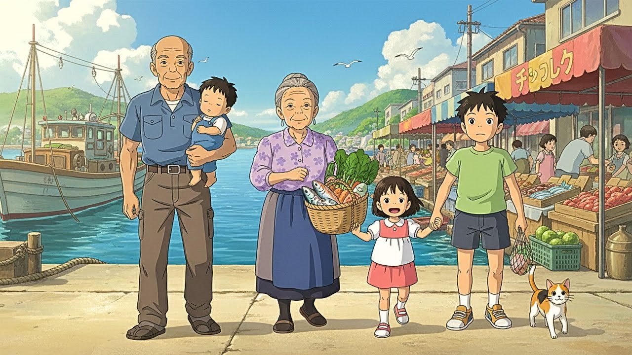 Peaceful Ghibli Life 🐟 Grandparents & Grandchildren at Fish Market & Making Soup | Village ASMR