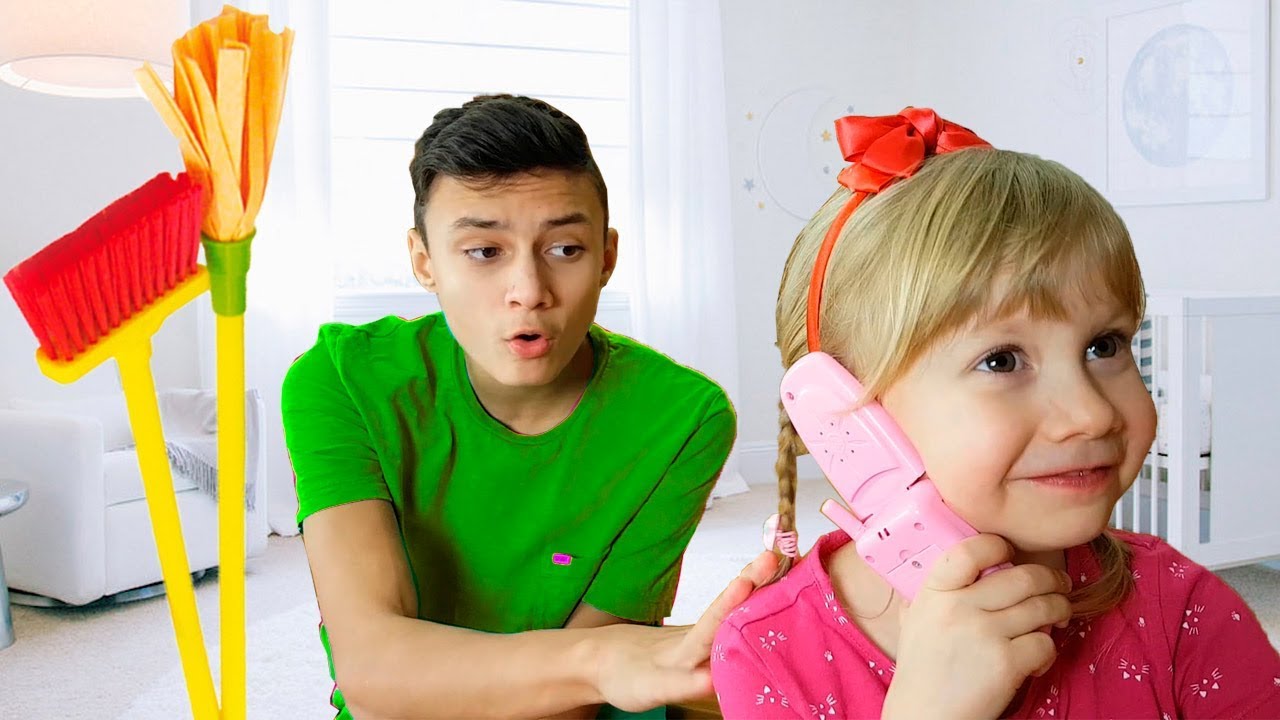 Alena and Pasha cleans the playhouse
