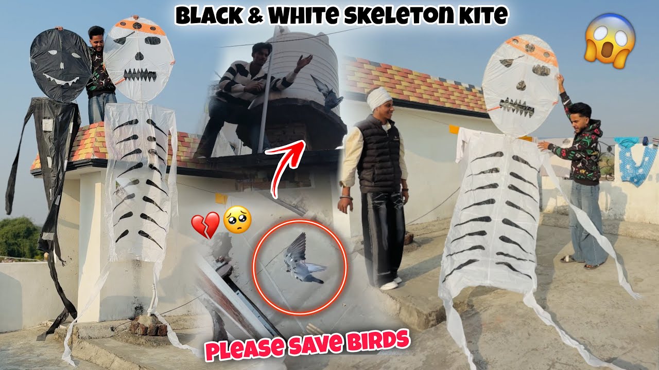 BLACK & WHITE SKELETON KITE☠️ * ONE IN THE WORLD * MADE IN HOME || PLEASE SAVE BIRDS🐦🙏🏻