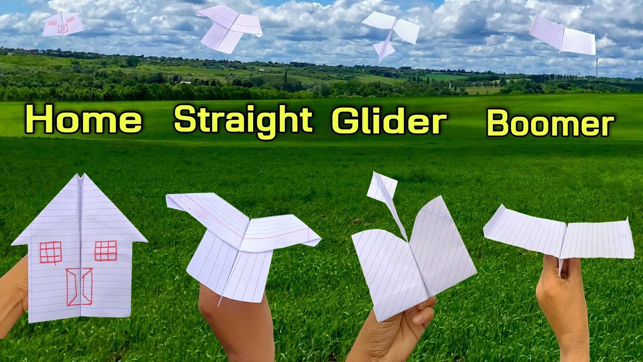 Best 4 notebook flying plane, 4 best boomrang, new frsh paper airplane, home,straight,glider,boomer