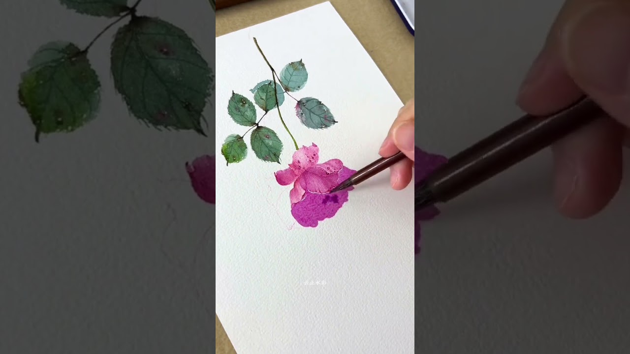 Watercolor flower tutorial for beginners rose red .