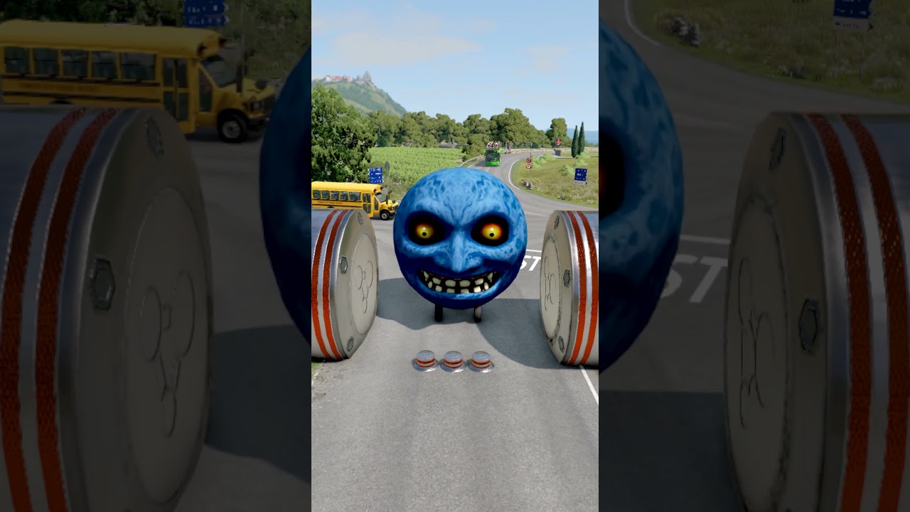 Long Capsule Bus & School Bus vs Hydraulic Crush - BeamNG.drive