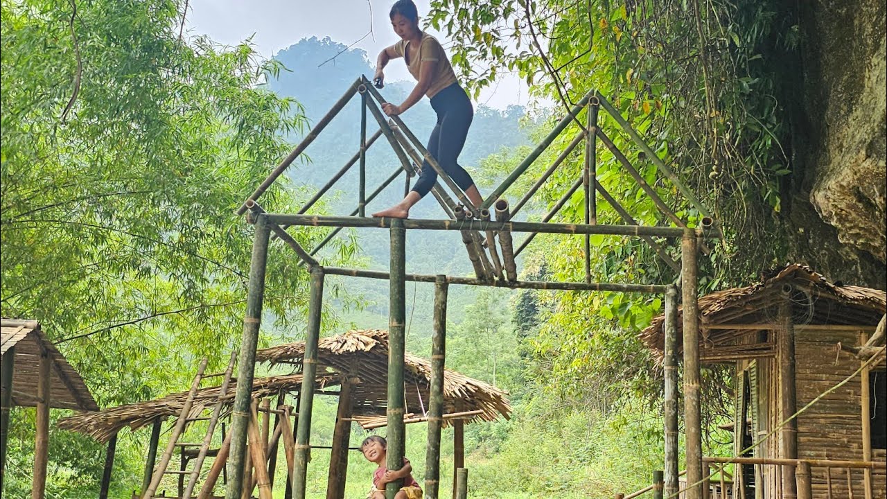 The girl built it with bamboo and beams to create a play area for children